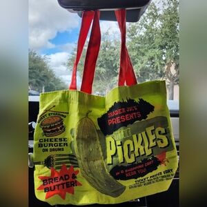 Trader Joe's Green Tote Bag with Red Handles